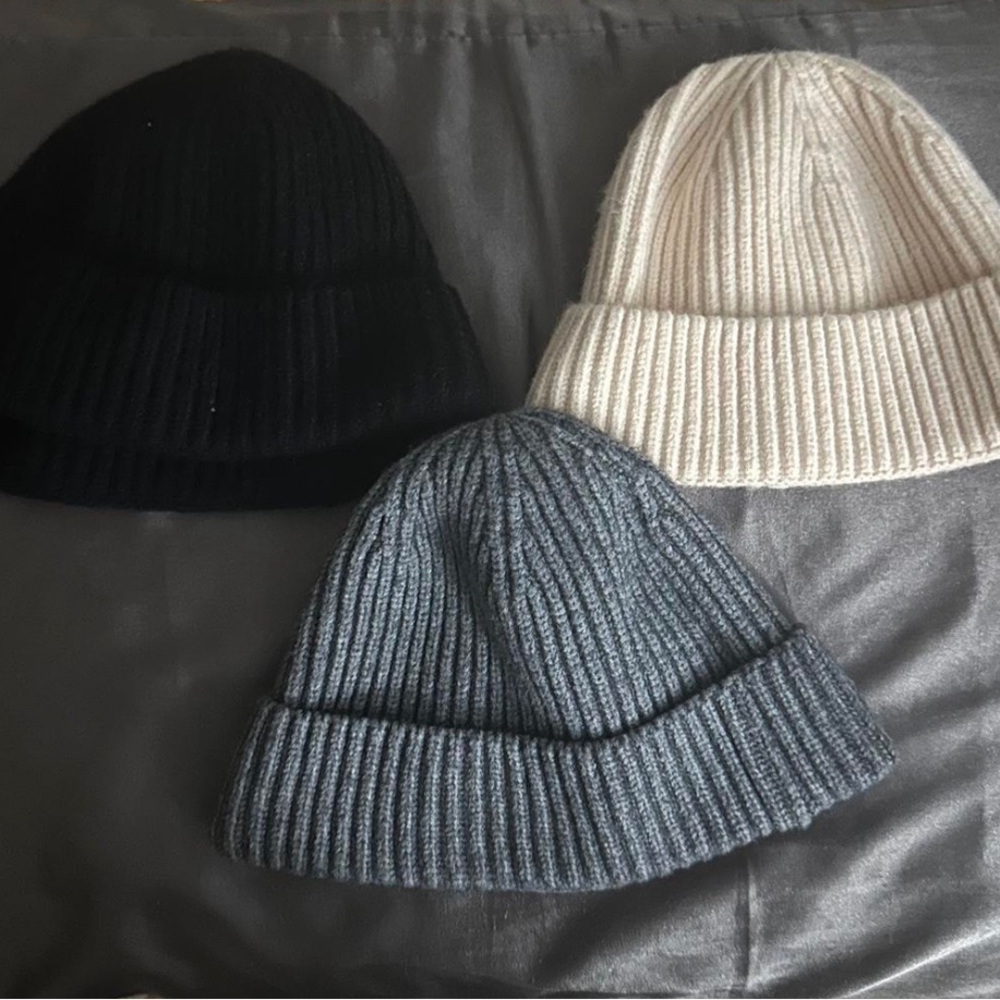 Set of Three Ribbed Knit Beanies
